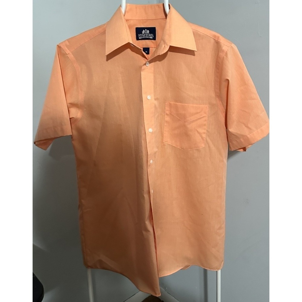 Stafford Shirt Mens  Orange Peach Button Down Wrinkle Free Cotton Blend Size 15